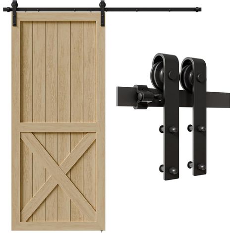 228cm Sliding Door Kit Heavy Duty Sliding Door Kit for Wooden Barn Door Hanger J Shape (1/5)
