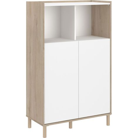 Rangements 2 portes 2 niches blanc et aspect bois clair - ORPHÉE (1/5)