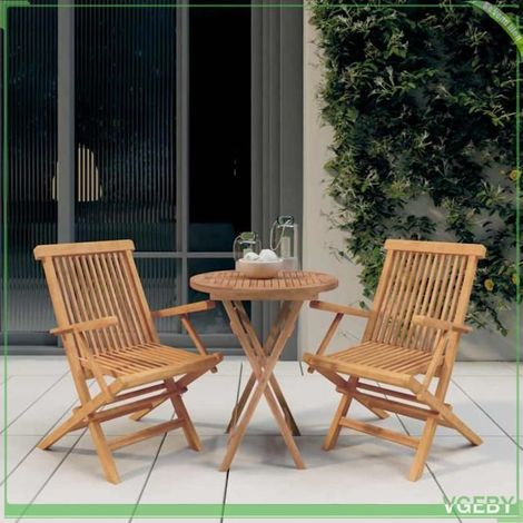 Ensemble à manger de jardin 3 pcs - FAFEICY - 3087187 - Bois de teck massif - Pliable - 2 personnes (1/5)