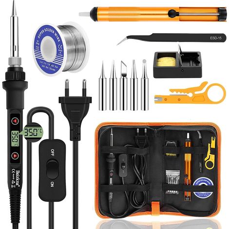 Lötkolben-Set, 80 W, einstellbare Temperatur 180–480 °C, Präzisionselektronik mit EIN/AUS-Schalter, 5 Lötspitzen, Entlötpumpe, Lötdraht, Lötstation, Pinzette