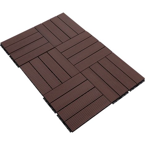 16 ineinandergreifende Terrassenfliesen vom Typ M, einzelne Holzdielen, rutschfest, für den Innen- und Außenbereich geeignet, wasserdicht, geradlinige Maserung, modularer Bodenbelag (1/5)