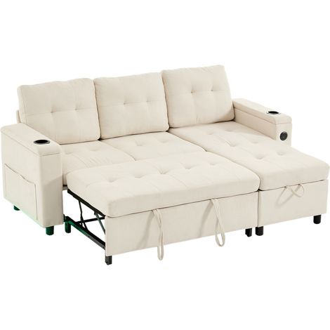 208 x 146 x 89,5 cm großes Sofa, Dreisitzer-Schlafsofa,Klappsofa mit verstecktem Stauraum,Ambiente-Sofa mit LED-Lichtleiste,Ecksofa Treviso ,L-förmiges Sofa,beige (1/5)