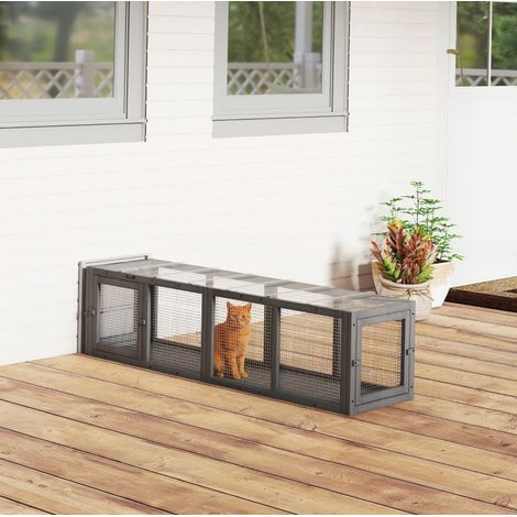 Tunnel de jeu pour chat en bois 151,5 x 38,5 x 40 cm gris, 3 portes modulable - CHICFURN (1/5)