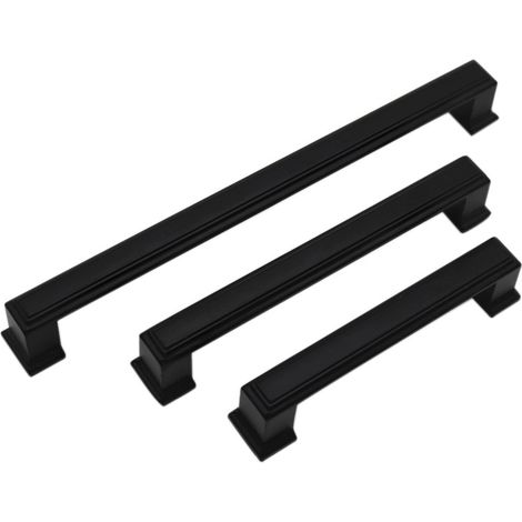 Juego de 10 tiradores de aluminio negro para muebles de cocina, 115 mm - Tiradores negros para cajones de cocina (1/3)