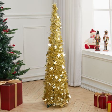 Gold Collapsible Pop Up Tinsel Christmas Tree with Base 1.2M (1/5)