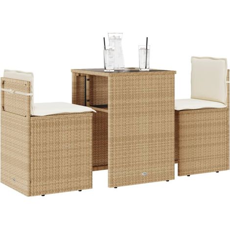 Sillas y mesita de jardín 3 piezas ratán sintético cojín beige
