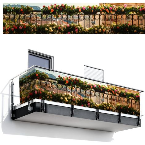 BRISE-VUE POUR BALCON Fleurs - Clôture - Paysage urbain - Été 500x110 cm
