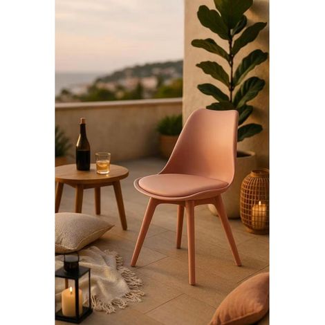 ORION91 Silla BOREAL Asiento Acolchado Piel Sintética y Patas Color Rosa 48x43x82cm Comedor Oficina Salón Teletrabajo Cocina – SpazioLuzio - Pack x6 (1/5)