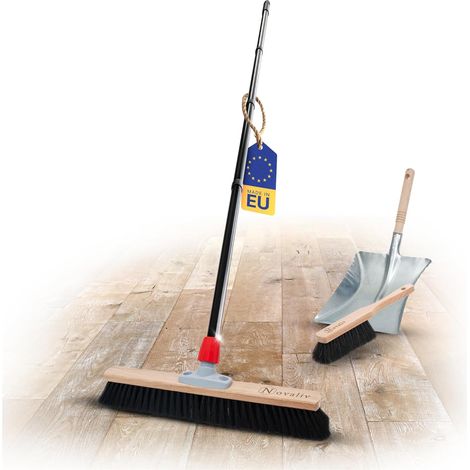 Novaliv Grand balai 60 cm avec manche Balai en crin de cheval Balai de hall avec kit de balayage galvanisé composé d'une pelle à poussière et d'une