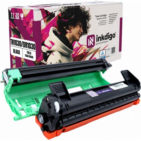 Inkdigo Trommel + Toner TN1030 DR1030 kompatibel mit Brother DCP-1510 HL-1110 TÜV-zertifiziert (1/5)