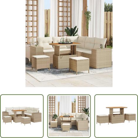 vidaXL Modulares Sofa - Gartensofa-set mit Kissen 8 pcs Beige Poly-Rattan (1/5)