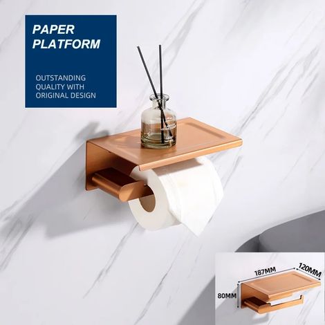 (Plateforme en papier) Porte-serviettes/porte-mouchoirs/crochet pour peignoir/porte-gobelet/brosse WC/porte-savon/accessoires de salle de bain en or rose brossé (1/5)