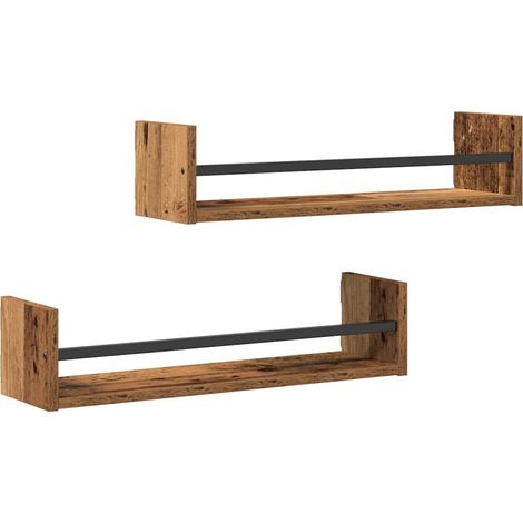 Étagère Murale Montage mural 2 pcs Étagères flottantes Bois ancien 60 x 16 x 14 cm (1/5)