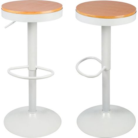 Tabouret de Bar en Bois réglable en Hauteur Hauteur réglable Lot de 2 Tabouret de Bar Simple avec Dossier Chaise de Bar Vintage Rustique pivotant pour Jardin,blanc + couleur bois (1/5)