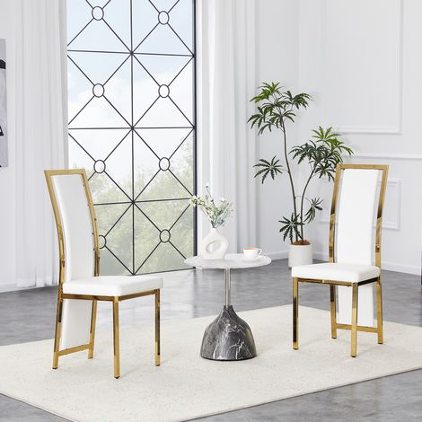 Stuhl Esszimmerstuhl Goldkante 109 cm Weiß PU Leder OKMYHOME (1/5)