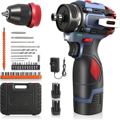 16.8V Brushless Drill Battery, 3-in-1 Cordless Drill, 21-in-1 Torque Electric Screwdriver, Hammer Drill, 45N.m Max Torque, 2 Speeds, LED Drill, DIY Power Tool Set with 2 Batteries (1/5)