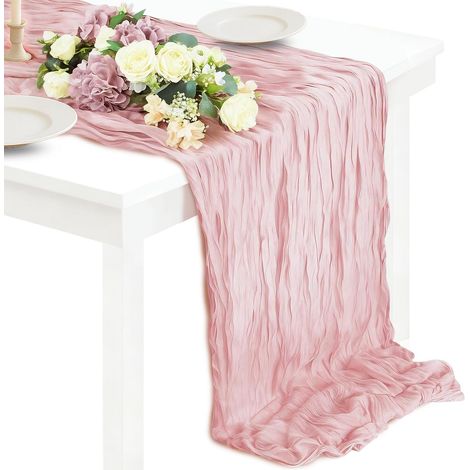 Chemin de Table Boho Gaze 90x300cm - 1 pièce, rose, 90x300cm - chemin table mariage thanksgiving decoration noel - table chemin (1/5)