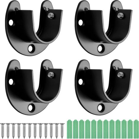 Stück U-förmige Gardinenstange, 25 mm Gardinenstangen-Endhalterung, Edelstahl-Kleiderstangenfassungen, Flanschhalterung, Kleiderstangenende mit Schrauben, Schwarz