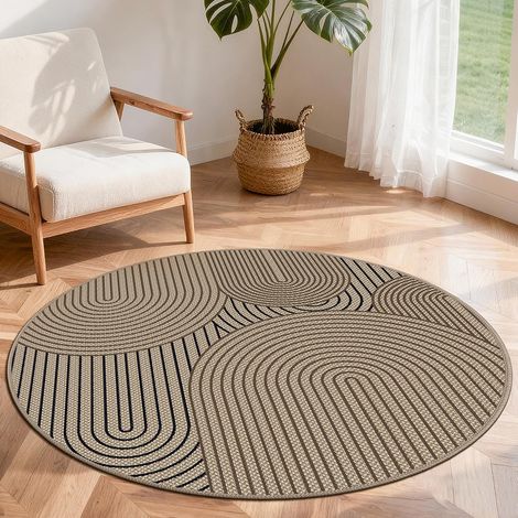 Tapis Rond 120 cm - Léger - en Jute - Antidérapant - Tapis d'extérieur Lavable - Minimaliste - Style bohème - Marron - pour Chambre à Coucher, Salon et Balcon (1/5)