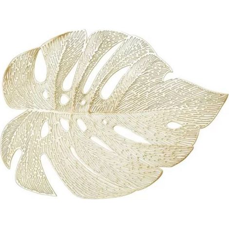 6 pièces Sous-verres Isolants PVC Résistants à la Chaleur, Forme Feuille Découpée Dorée pour Table de Cuisine (1/5)