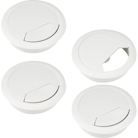 Passe Cable Bureau, 60mm Cache Cable Bureau, Blanc Plastique Tables, Cache-câble Câble Rond, Passe Cables , Organiseur Fil Maison Bureau (1/5)