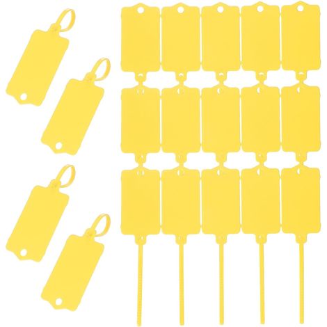 APEX 100Pcs Étiquettes en Plastique Imperméables Vierges, Étiquettes d'Expédition, Réutilisables, Inscriptibles avec Attache Zippée pour Étiquetage de Bagage, Jaune 2.48 x 1.46 Pouce (1/5)