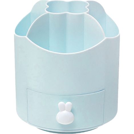 Porte-crayons rotatif à 360 degrés, mignon, grande capacité, organisateur de bureau multifonctionnel pour bureau, chambre à coucher, bleu (1/5)