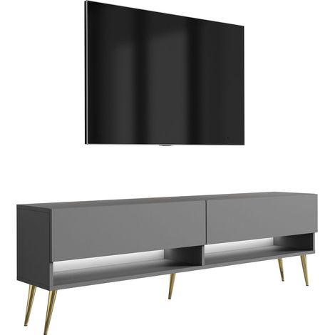 Mobile TV : Antracite, gambe inclinate dorate, LED bianco, 170 × 32 × 52 cm (1/5)