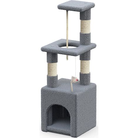 Arbre à Chat Multi-Niveaux avec Griffoir Arbre à Grimper pour Chat avec Corde et Plateformes pour Félins Hauteur 88cm Gris (1/5)