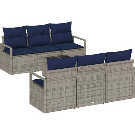 Maison Exclusive - Set di divani con cuscino 7 pcs Grigio e Blu Navy polyrattan