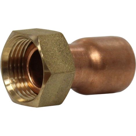 Douille cuivre réduite avec écrou à souder - 2 pièces - F 3/8' - diamètre 14 mm