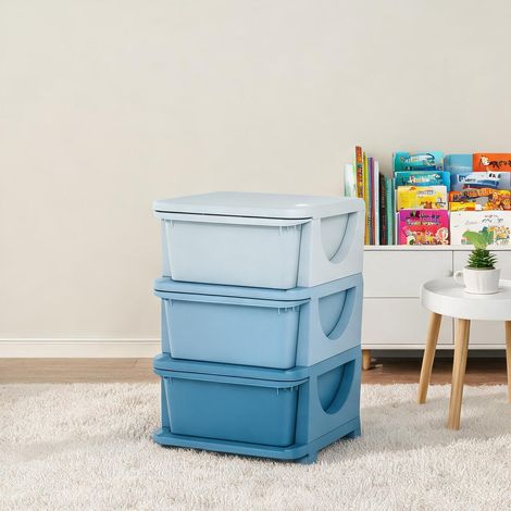 Penderie mobile enfant 3 tiroirs en plastique bleu 37 x 37 x (1/5)
