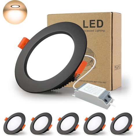 Spot Led Encastrable Noir Extra Plat, 10 Pack 5W 500LM = 50W incandescence, IP44, Blanc Froid 6000K, AC 220-240V,Découpe 70-80mm,Rond plafond encastré Pour salle de bain,Cuisine,Salon,Couloir (1/5)