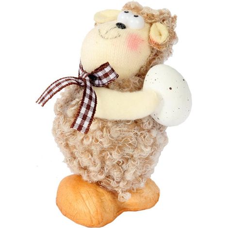 Agnello pasquale con uovo - Statuetta decorativa 10 cm, colore marrone (1/2)