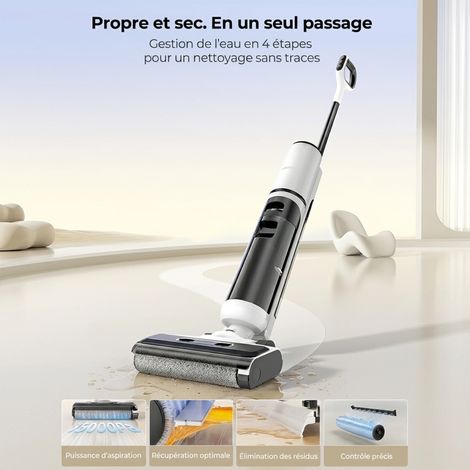 LARESAR M5 Combo Aspirateur laveur 3-en-1 Sans Fil - 15KPa -48min d’Autonomie -LED -Auto-Nettoyage- Anti-Enchevêtrement