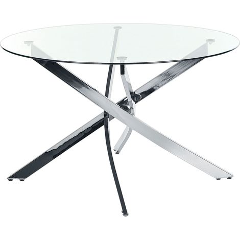 Tavolo da pranzo rotondo piano in vetro temperato gambe in argento ⌀ 120 Maramo
