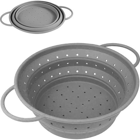 Passoire à pâtes pliable - passoire de cuisine en silicone avec poignées, panier égouttoir pour égoutter les pâtes, légumes, fruits et haricots - Gris (1/5)