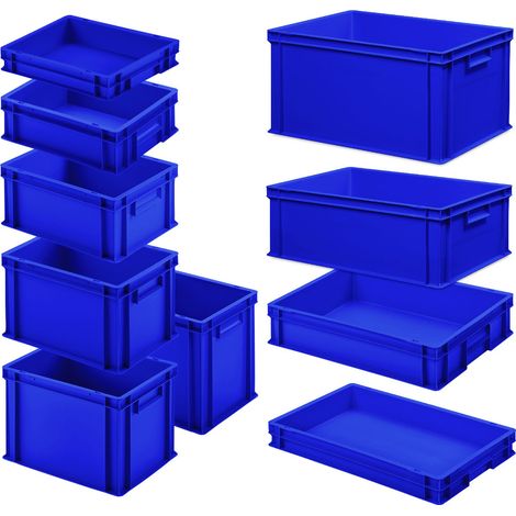 BRB Set mit 10 Eurobehältern in 10 versch. Größen/Höhen, 6x 400x300 / 4x 600x400 mm, blau