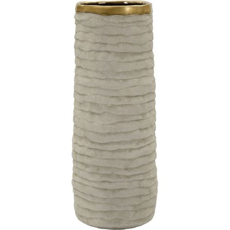 Vaso Lima Open alto in ceramica grigia con dettagli oro