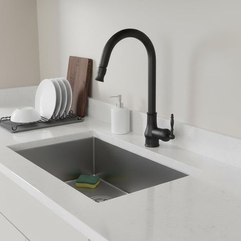 Küchenarmatur Ausziehbar Retro Waschtischarmatur Bad Einhebel 360°Drehbar Spültischarmatur 3/8'' Rohranschlussgröße Wasserhähne für die Küche (Schwarz) (1/5)