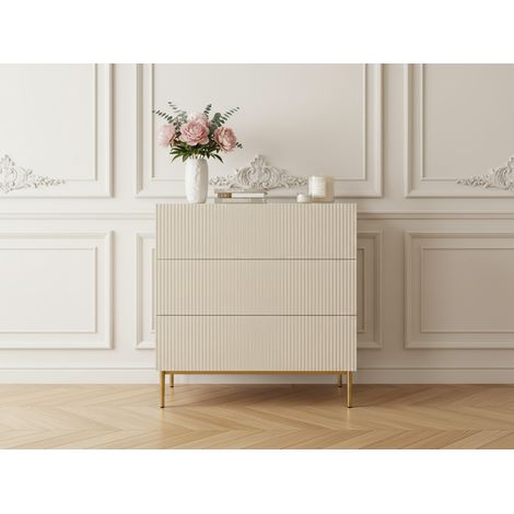 BOBOCHIC - Commode KASHA 3 tiroirs pieds or   Beige