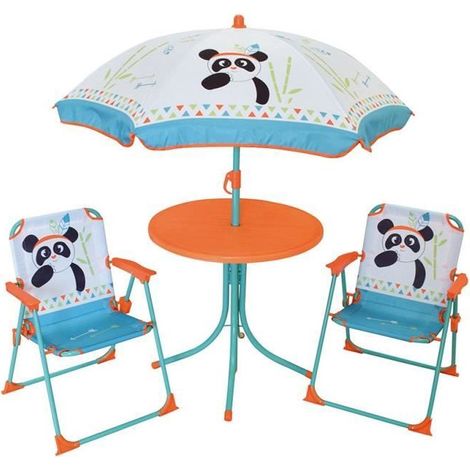 FUN HOUSE 713095 INDIAN PANDA Salon de jardin avec une table, 2 chaises pliables et un parasol pour enfant