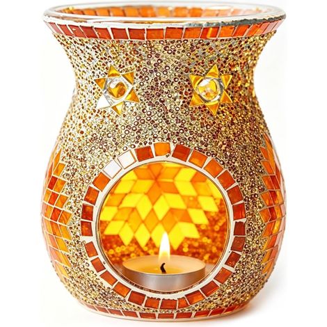 Duftlampe aus Glas für ätherische Öle und Wachsschmelzen, Aromatherapie-Diffusor, Teelichthalter, Heimdekoration für Tisch und Einweihungsparty (Farbe: Orange) (1/5)