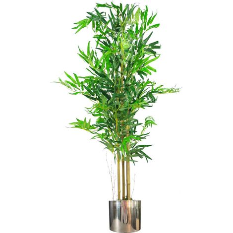 120cm (4ft) Natural Look Artificial Bamboo Plants Trees with Silver Metal Planter (1/4)