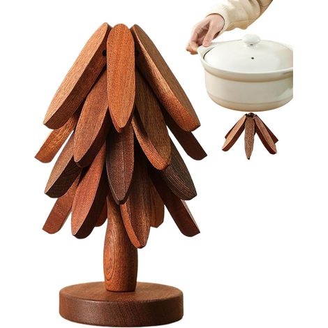 Untersetzer Holz Set Für Baumkunst, Weihnachtsbaum Topfuntersetzer Set, Faltbare Holzuntersetzer Heiße Gerichte, Baumform Ständer Wie EIN Aufbewahrt (1/5)