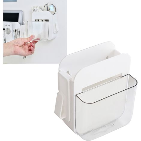 【Wandorganizer】 Multifunktionale, transparente Aufbewahrungsbox mit abnehmbarem Haken und zwei Fächern – Halterung für Fernbedienung, Handy, Kosmetikartikel und Stifte (Modell S, Kunststoff) (1/5)