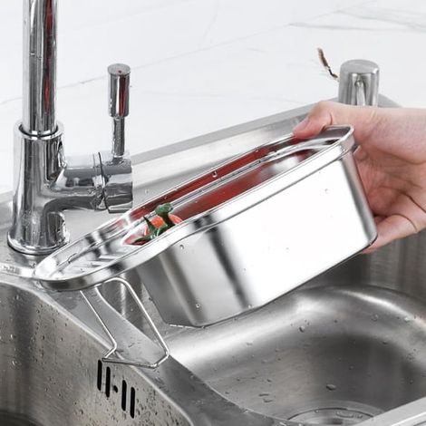 Cestello di scarico angolare in acciaio inox per lavello da cucina, filtro triangolare per rifiuti alimentari e pulitore per frutta e verdura. (1/2)