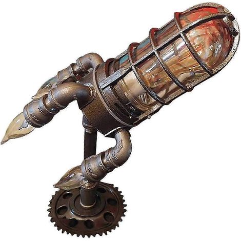Veilleuse fusée steampunk, lampe de bureau industrielle à flamme simulée, décoration de chevet, salon, bar ou bureau, cadeau idéal (1/5)