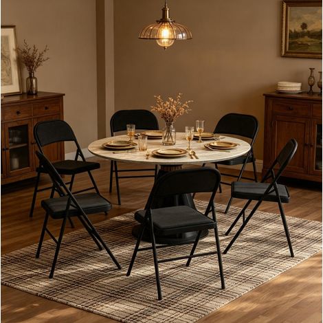 Lot de 6 chaises pliantes noires en acier avec rembourrage (1/5)