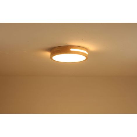 Plafoniera LED rotonda in legno 30 W 3600 lm, Ø30×6 cm, luce calda 3000 K, cornice naturale, naturale e bianca, per soggiorno, camera e cucina (1/5)